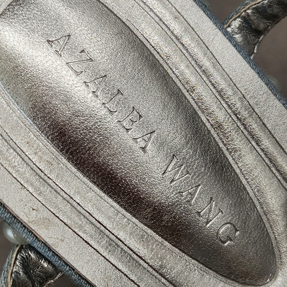 Azalea Wang Dress Sandals 10 White Pearls Beaded Something Blue Chunky New $150 - Picture 14 of 16